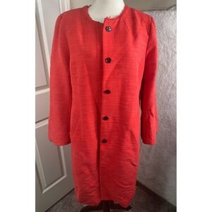 Banana Republic Women's Large Red Textured Knit Button‎ Front Midi Dress Coat